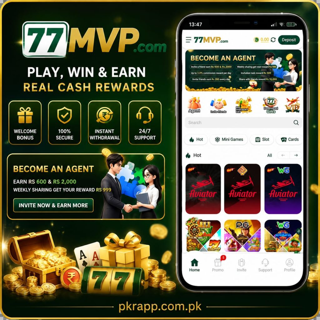 77MVP online gaming platform featuring games, rewards, safety information, and user account options