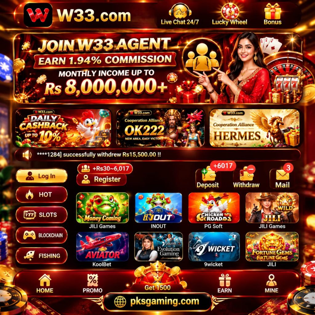 W33 game platform with multiple games, rewards, missions, and safety features.