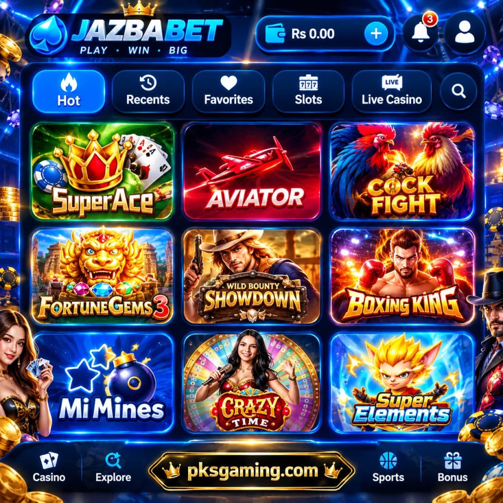 JazbaBet earning game in Pakistan showing mobile gaming features, rewards, account safety, and platform information